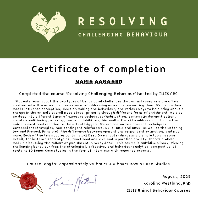 Certifikat – Resolving Challenging Behaviour, ILLIS ABC v/ Karolina Westlund