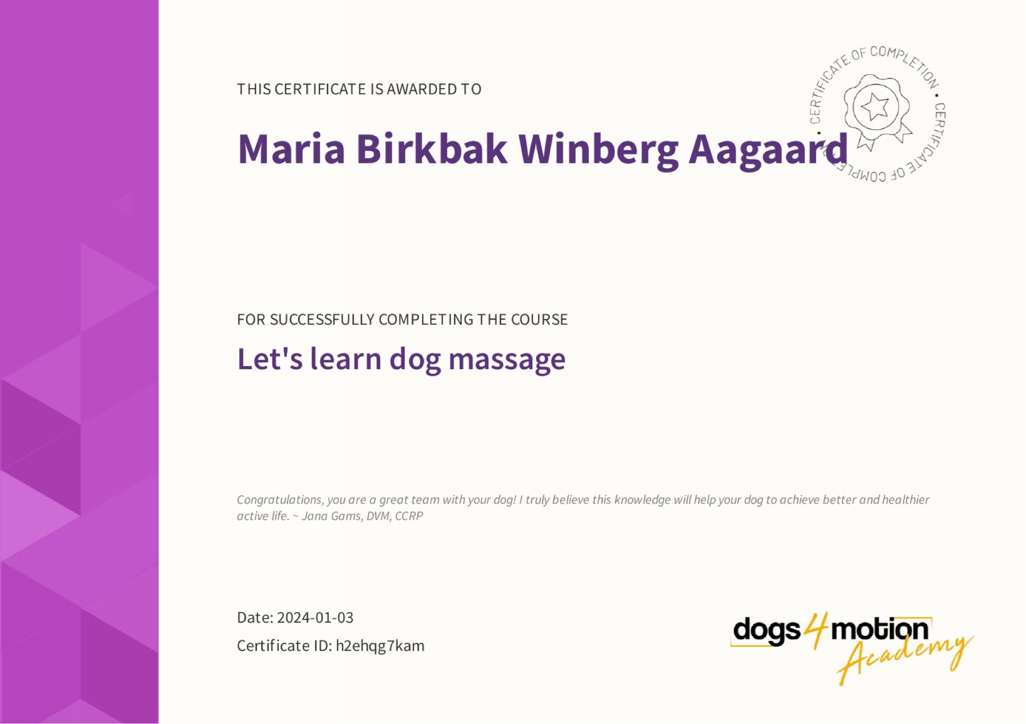 Certifikat i hundemassage – Let's Learn Dog Massage